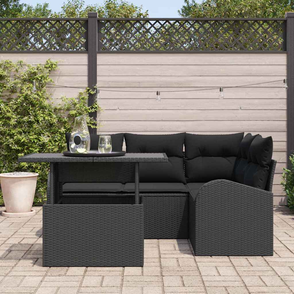Garden Sofa Set with Cushion Manual 5 pcs Black Poly rattan
