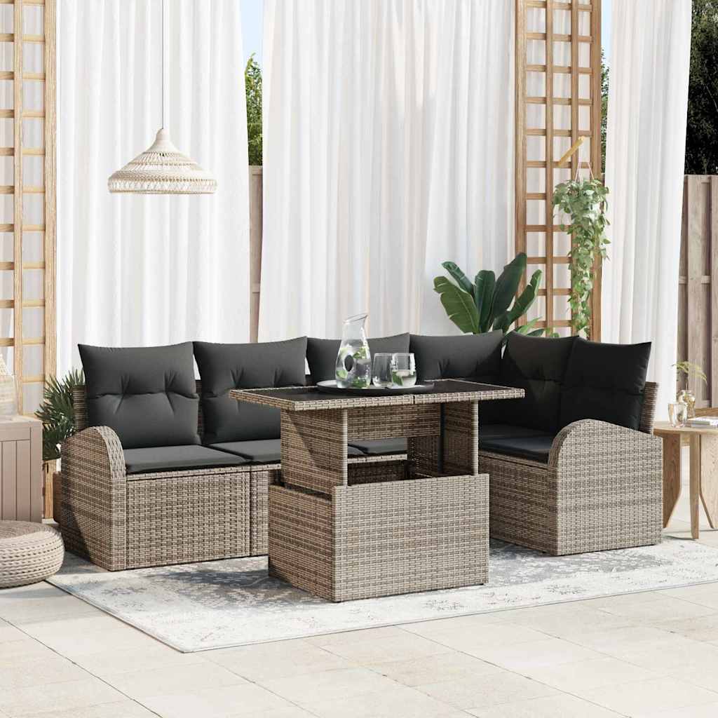 Garden Sofa Set with Cushion Manual 6 pcs Grey Poly rattan