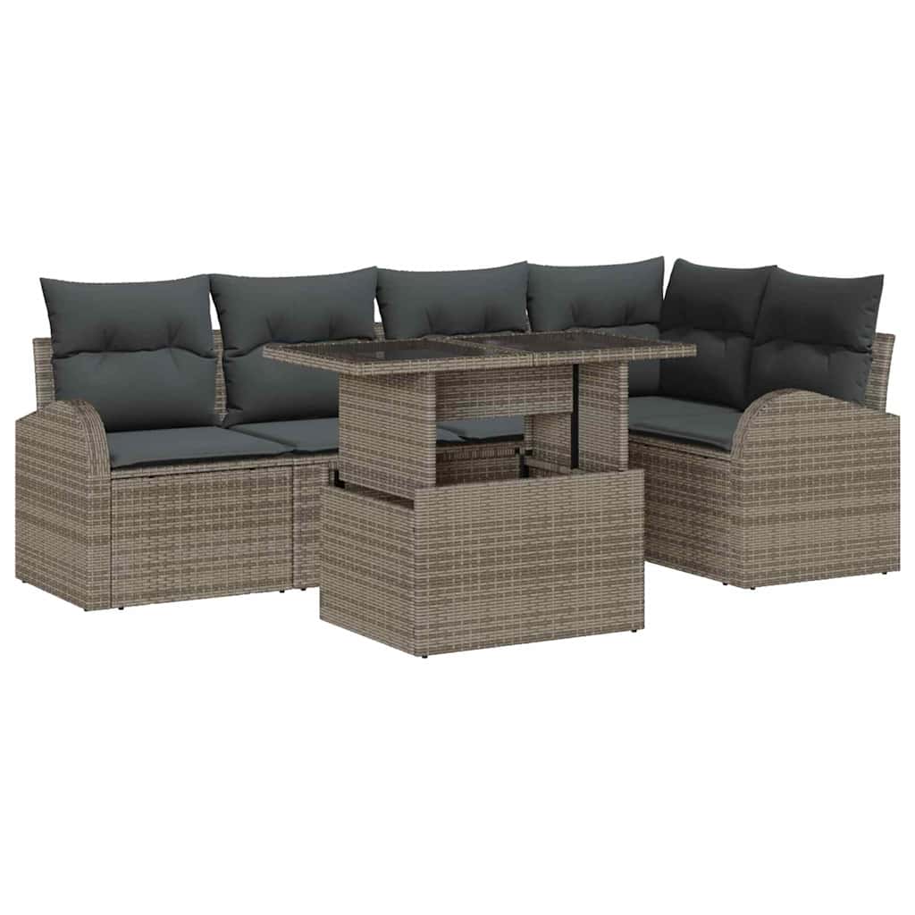 Garden Sofa Set with Cushion Manual 6 pcs Grey Poly rattan