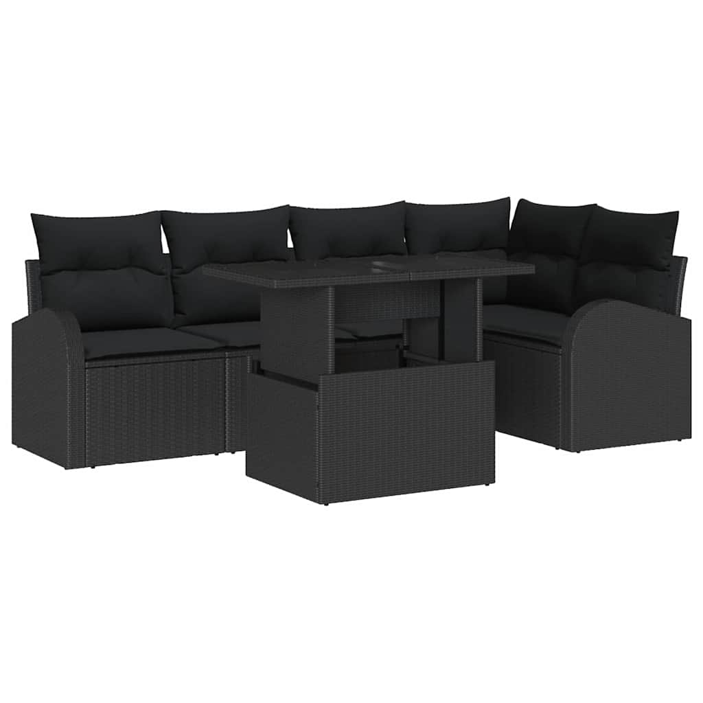 Garden Sofa Set with Cushion Manual 6 pcs Black Poly rattan