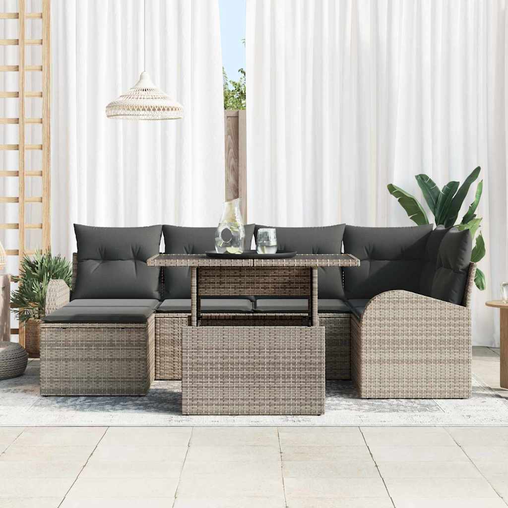 Garden Sofa Set with Storage 7 pcs Grey Poly rattan