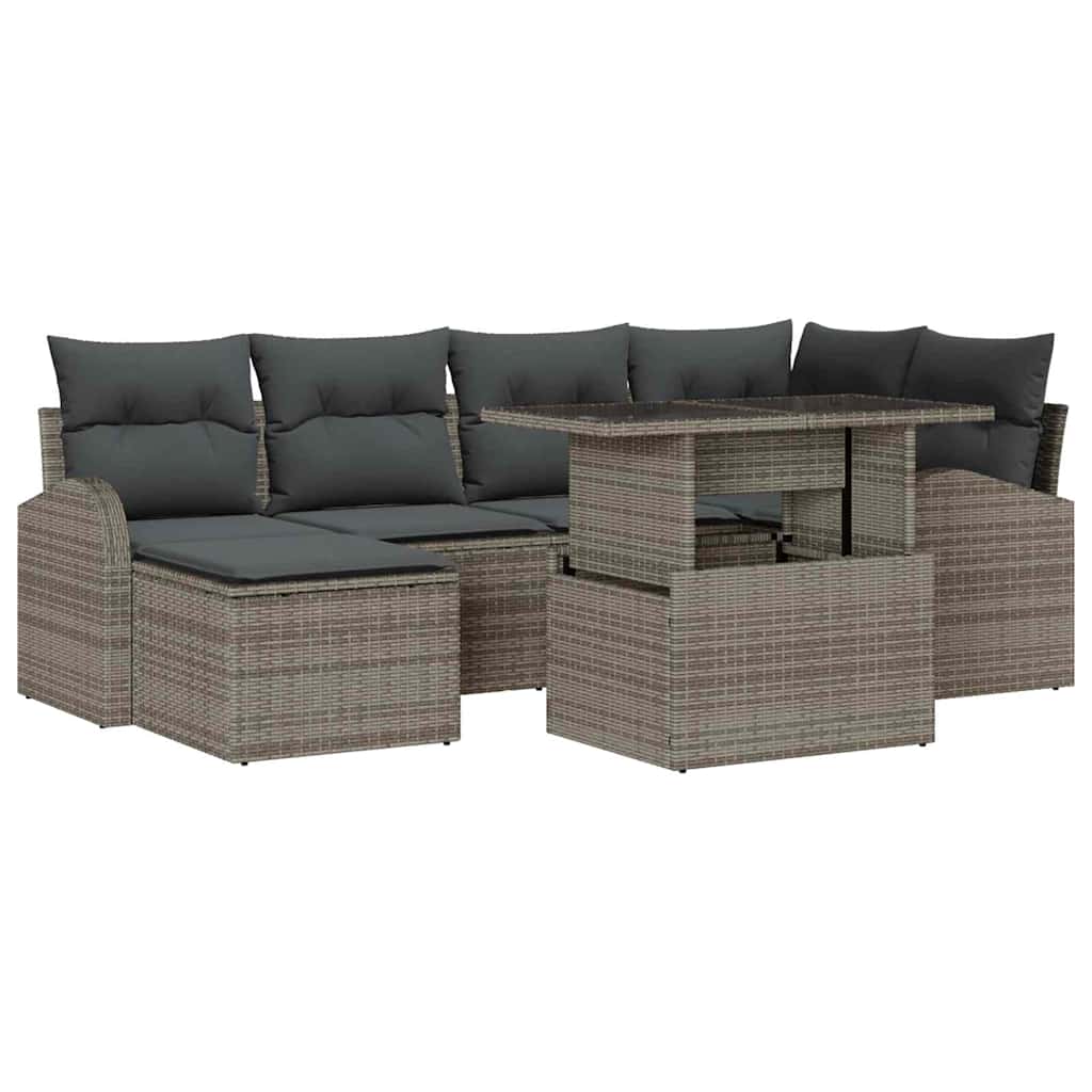 Garden Sofa Set with Storage 7 pcs Grey Poly rattan