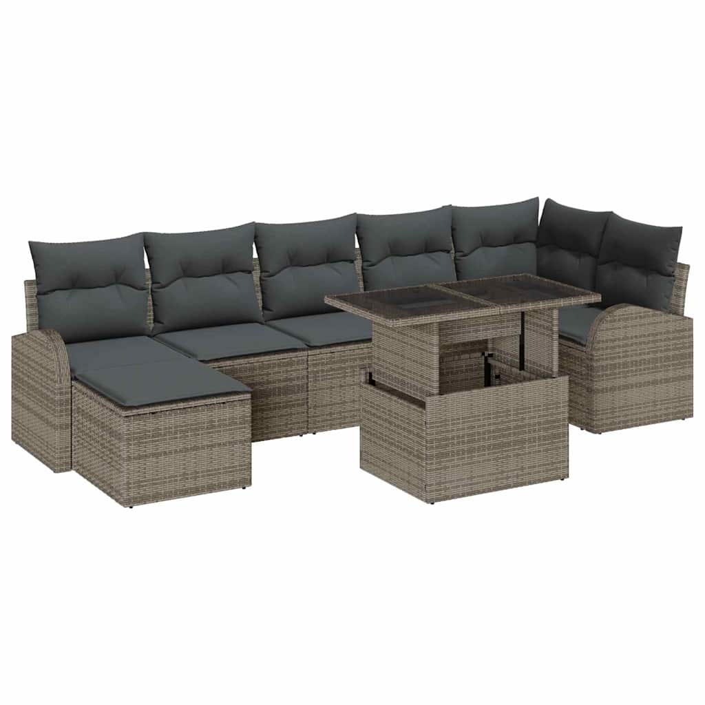 Garden Sofa Set with Storage 8 pcs Grey Poly rattan