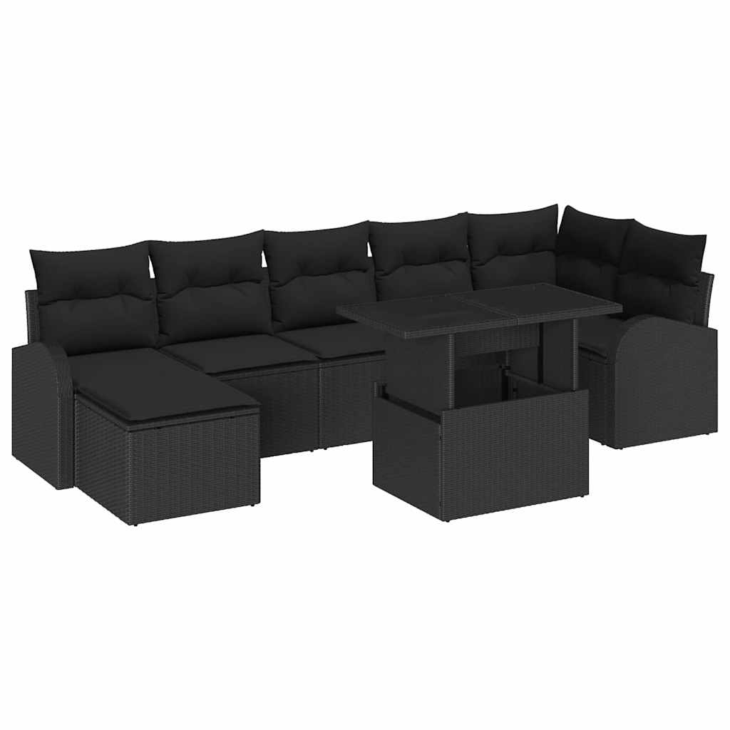 Garden Sofa Set with Storage 8 pcs Black Poly rattan