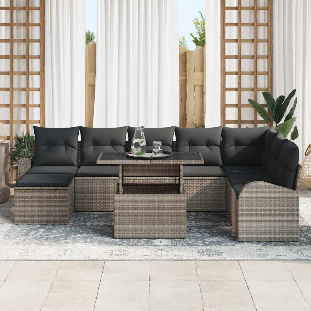 Garden Sofa Set with Storage 9 pcs Grey Poly rattan