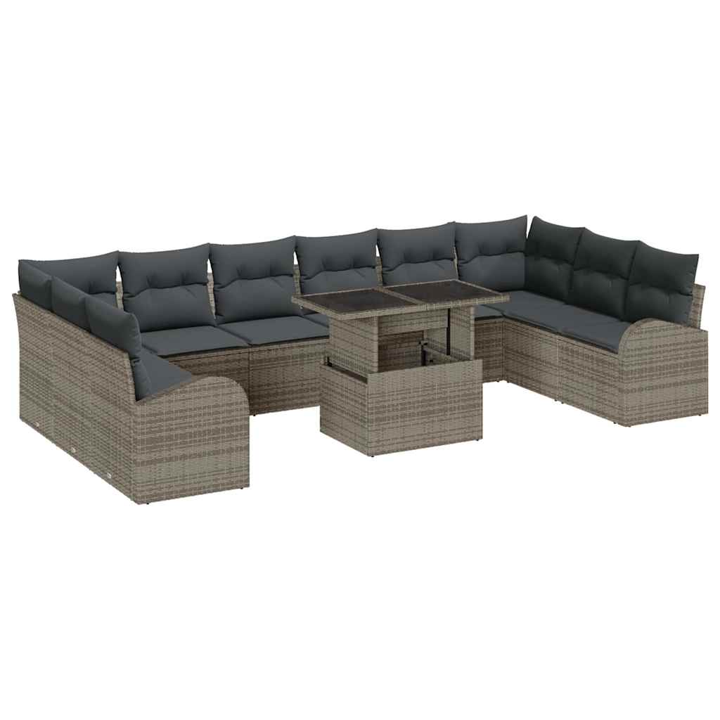 Garden Sofa Set with Storage 11 pcs Grey Poly rattan
