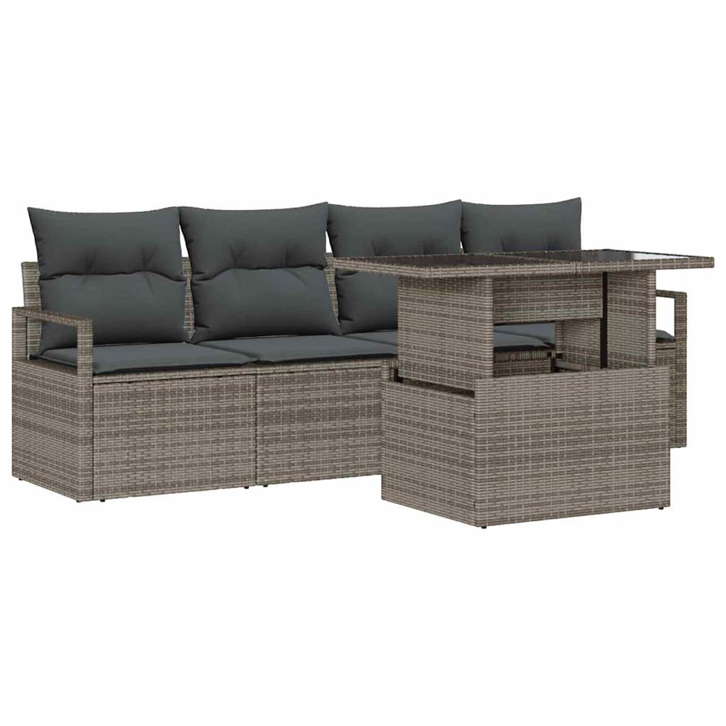 Garden Sofa Set with Storage 5 pcs Grey Poly rattan