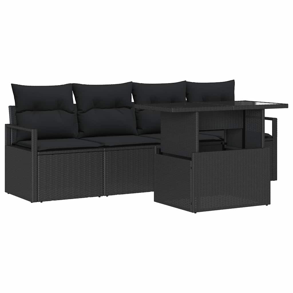 Garden Sofa Set with Storage 5 pcs Black Poly rattan