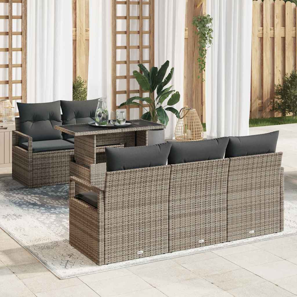 Garden Sofa Set with Storage 6 pcs Grey Poly rattan