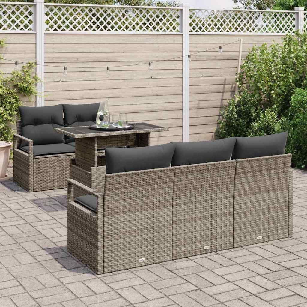 Garden Sofa Set with Storage 6 pcs Grey Poly rattan