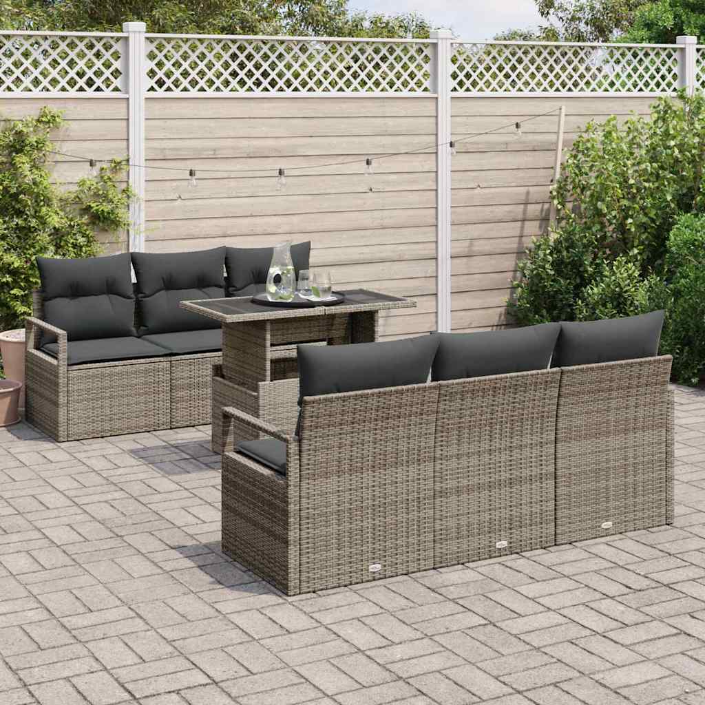 Garden Sofa Set with Storage 7 pcs Grey Poly rattan