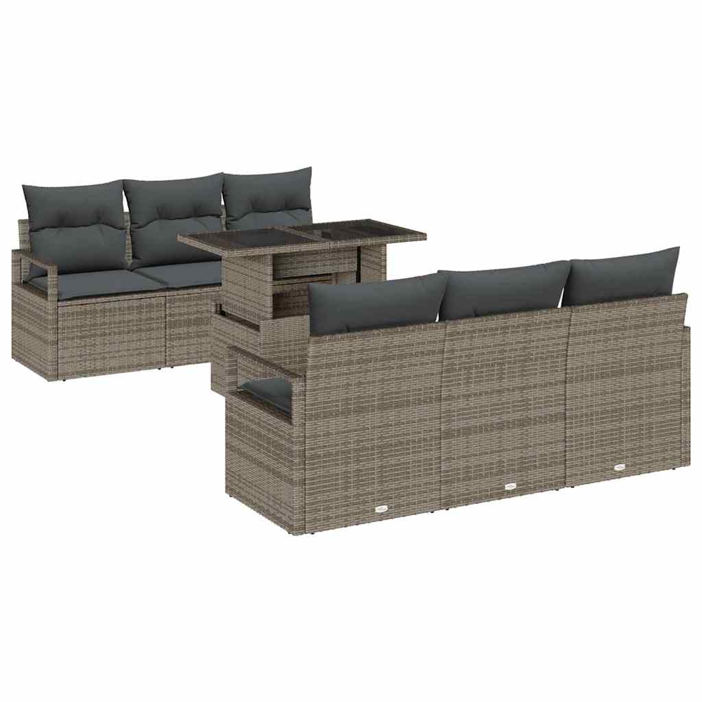 Garden Sofa Set with Storage 7 pcs Grey Poly rattan