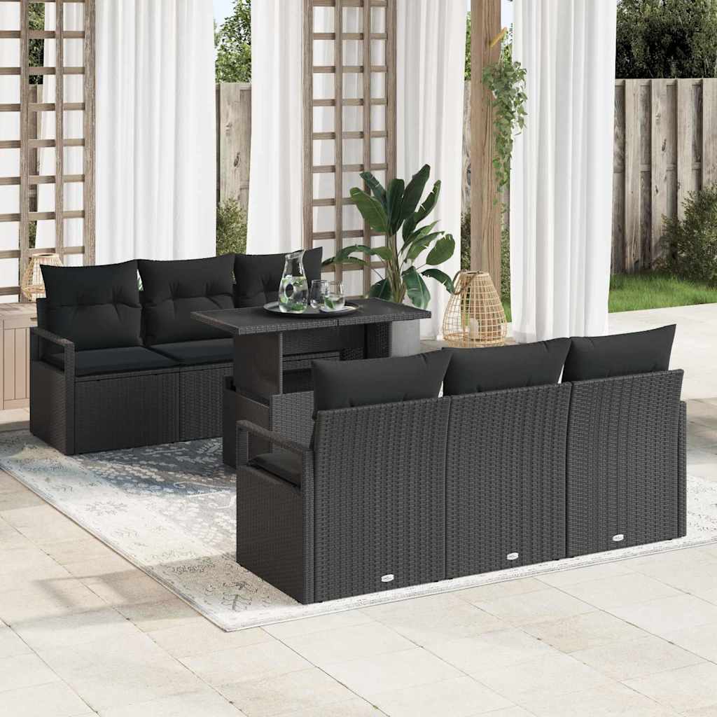 Garden Sofa Set with Storage 7 pcs Black Poly rattan