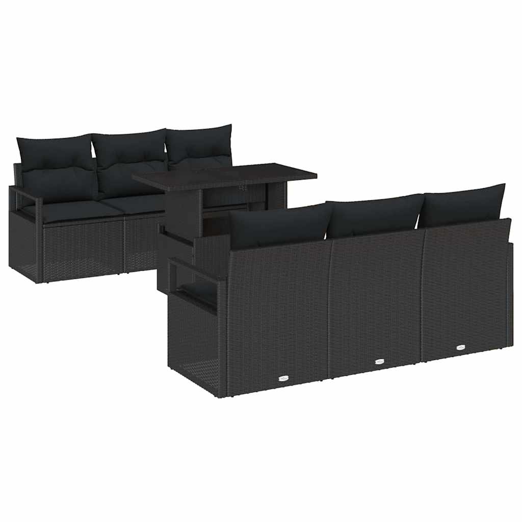 Garden Sofa Set with Storage 7 pcs Black Poly rattan