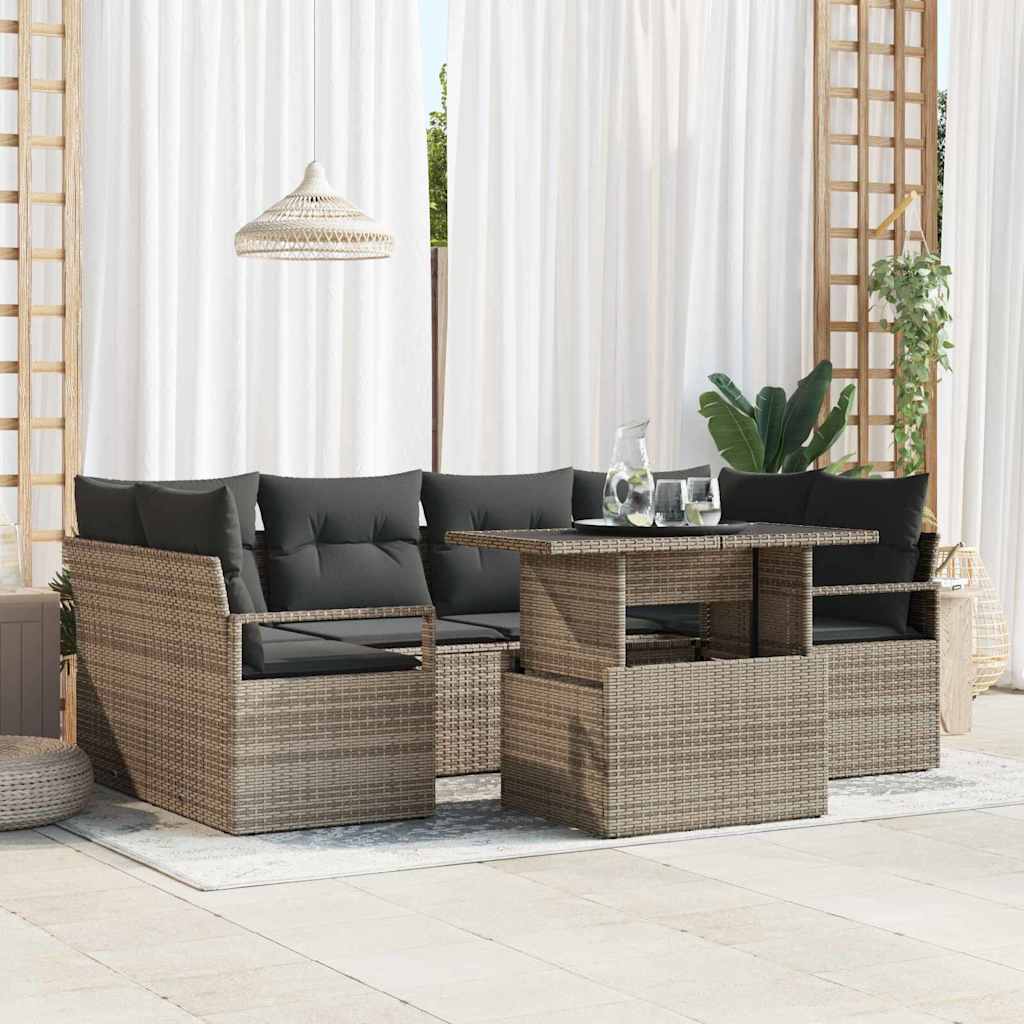 Garden Sofa Set with Storage 7 pcs Grey Poly rattan