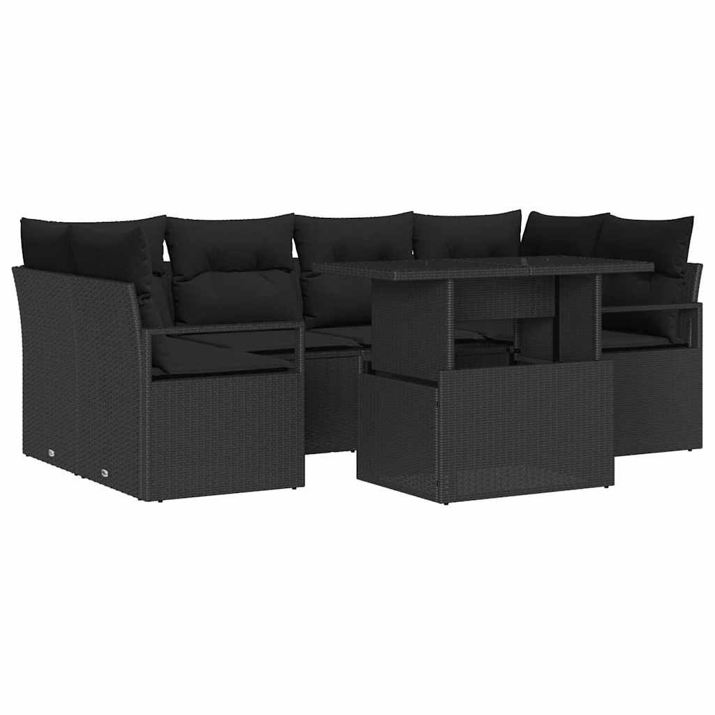 Garden Sofa Set with Storage 7 pcs Black Poly rattan