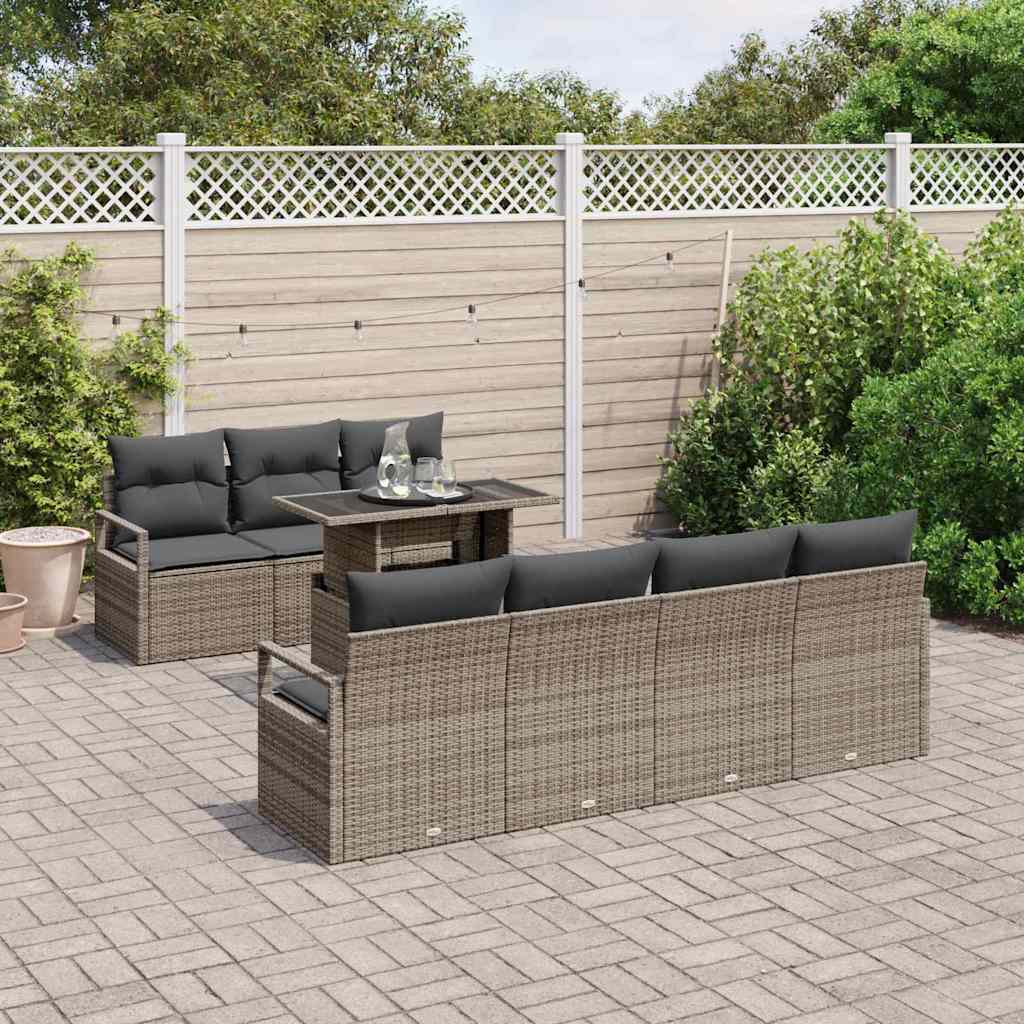 Garden Sofa Set with Storage 8 pcs Grey Poly rattan