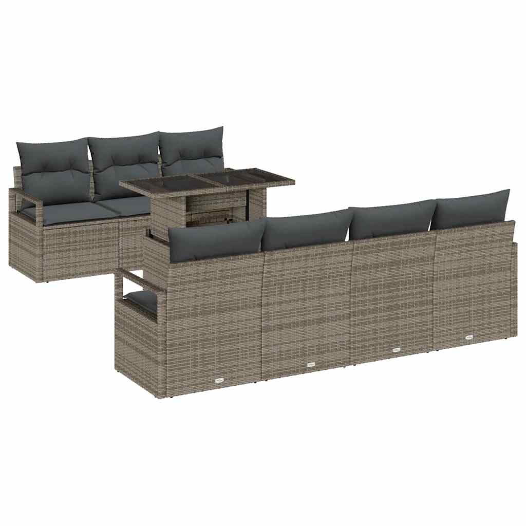 Garden Sofa Set with Storage 8 pcs Grey Poly rattan