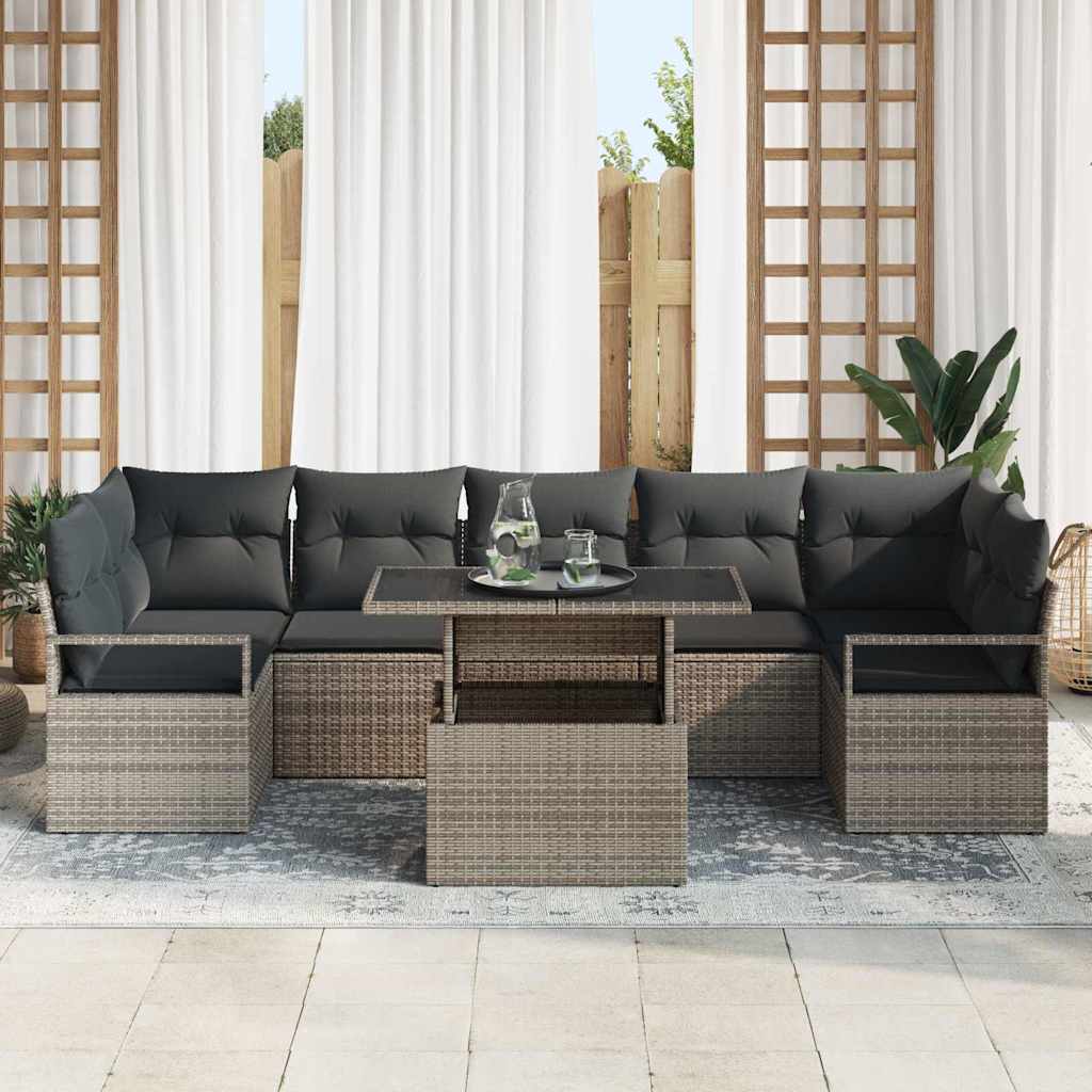 Garden Sofa Set with Storage 8 pcs Grey Poly rattan