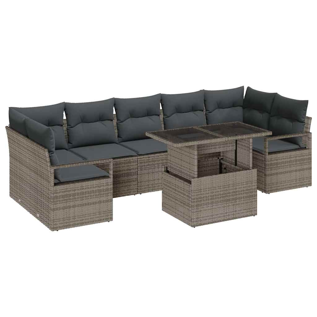 Garden Sofa Set with Storage 8 pcs Grey Poly rattan