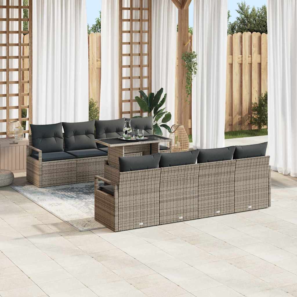 Garden Sofa Set with Storage 9 pcs Grey Poly rattan