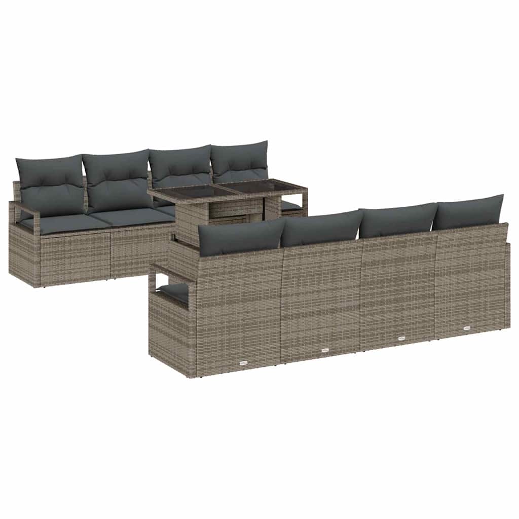 Garden Sofa Set with Storage 9 pcs Grey Poly rattan