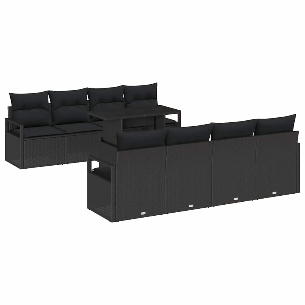 Garden Sofa Set with Storage 9 pcs Black Poly rattan
