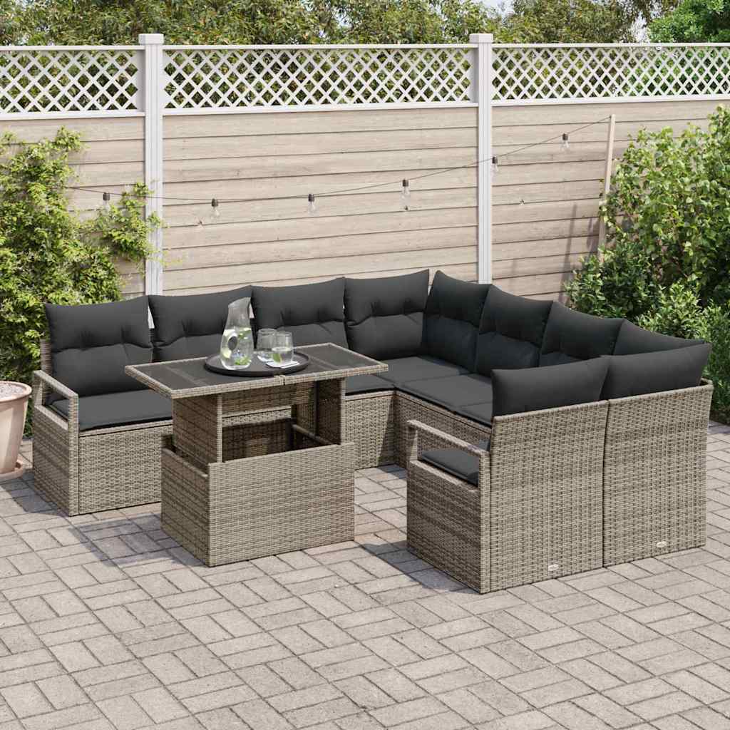Garden Sofa Set with Storage 9 pcs Grey Poly rattan