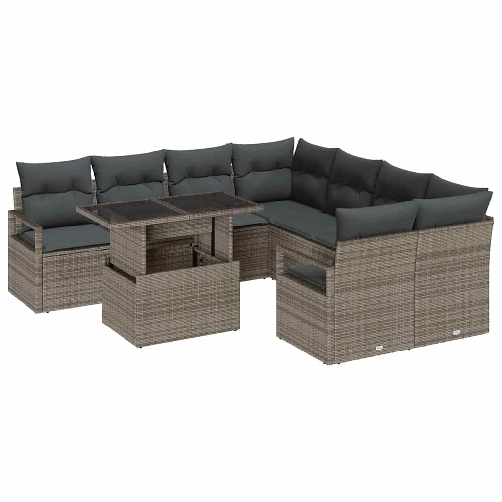 Garden Sofa Set with Storage 9 pcs Grey Poly rattan