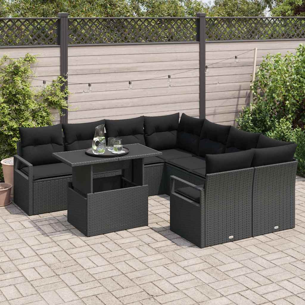 Garden Sofa Set with Storage 9 pcs Black Poly rattan