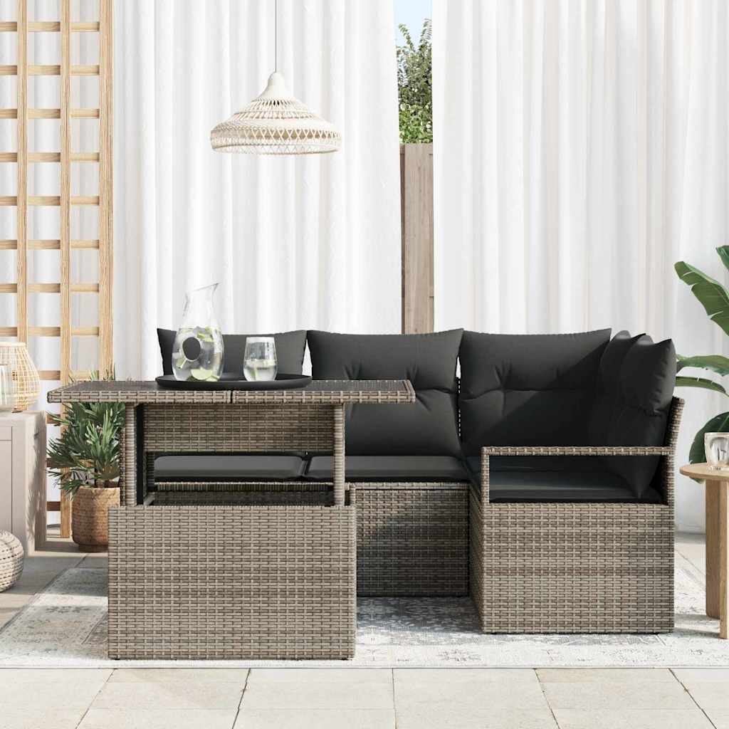 Garden Sofa Set with Storage 5 pcs Grey Poly rattan