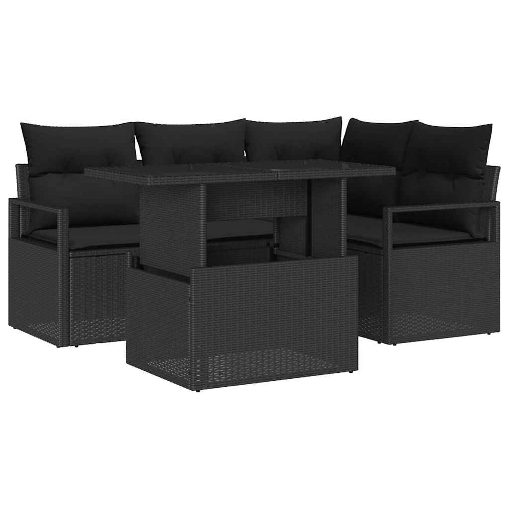 Garden Sofa Set with Storage 5 pcs Black Poly rattan