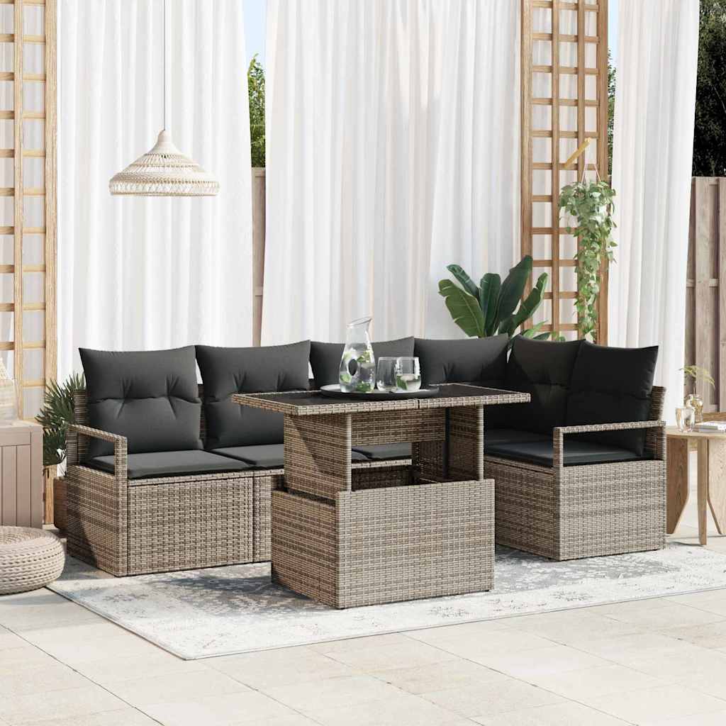 Garden Sofa Set with Storage 6 pcs Grey Poly rattan