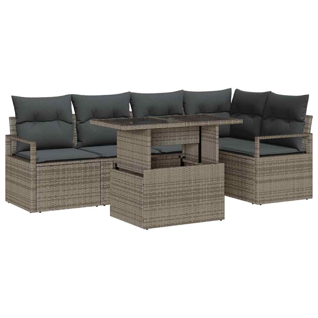 Garden Sofa Set with Storage 6 pcs Grey Poly rattan