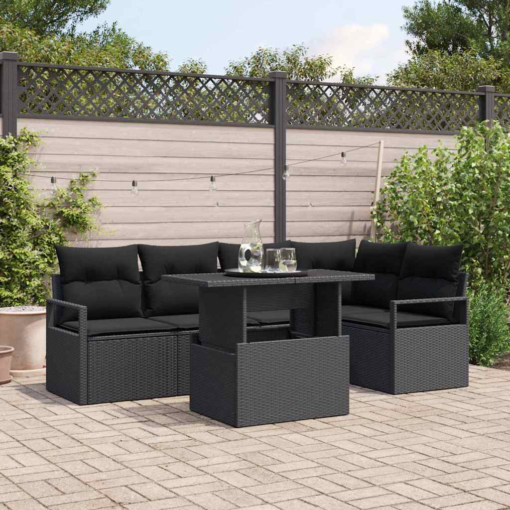 Garden Sofa Set with Storage 6 pcs Black Poly rattan