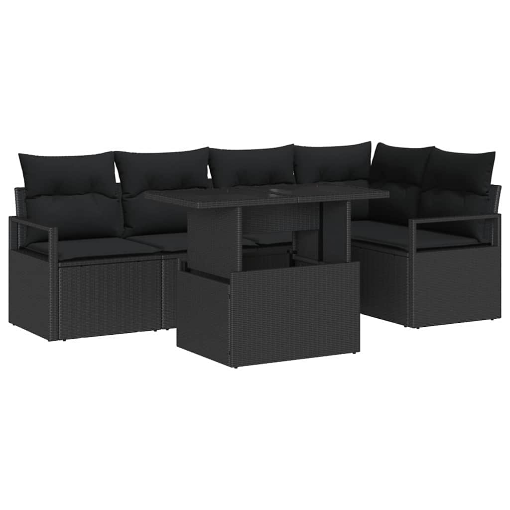 Garden Sofa Set with Storage 6 pcs Black Poly rattan