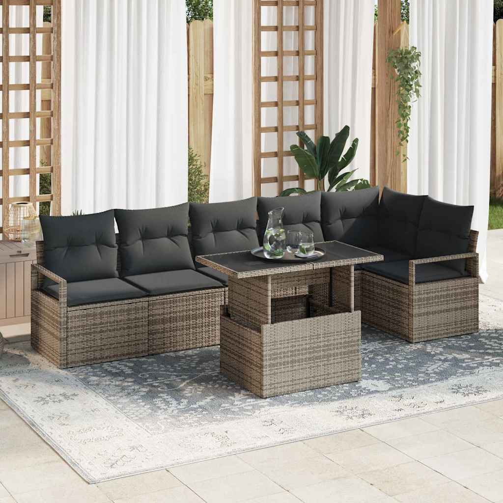 Garden Sofa Set with Storage 7 pcs Grey Poly rattan