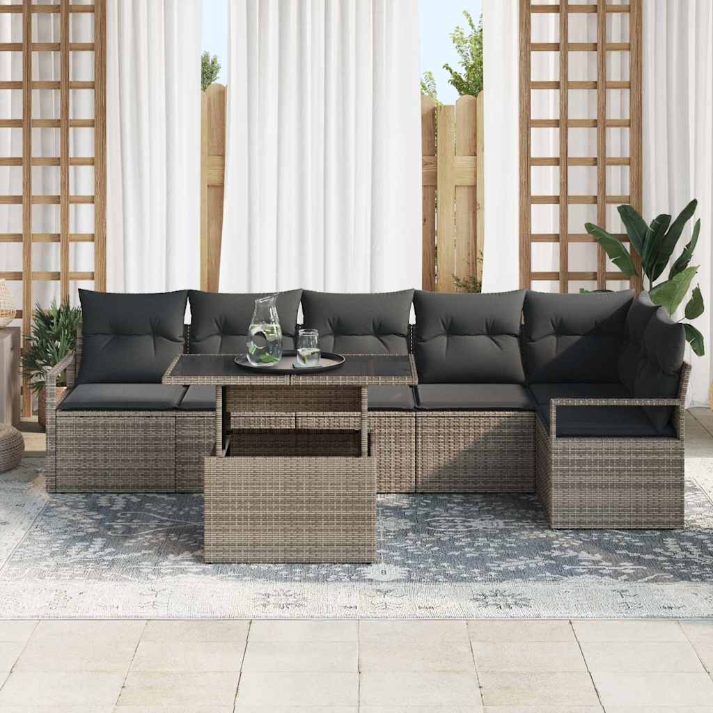 Garden Sofa Set with Storage 7 pcs Grey Poly rattan