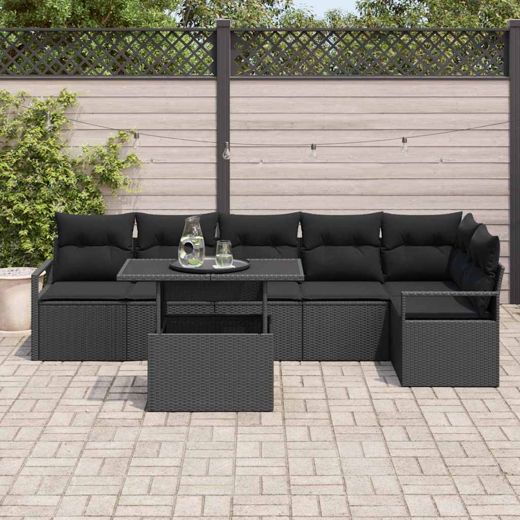 Garden Sofa Set with Storage 7 pcs Black Poly rattan