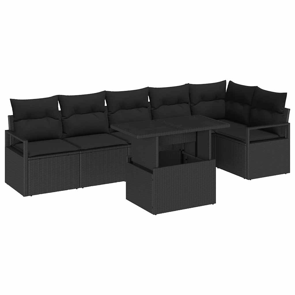 Garden Sofa Set with Storage 7 pcs Black Poly rattan