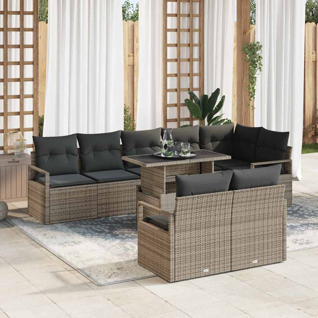 Garden Sofa Set with Storage 9 pcs Grey Poly rattan