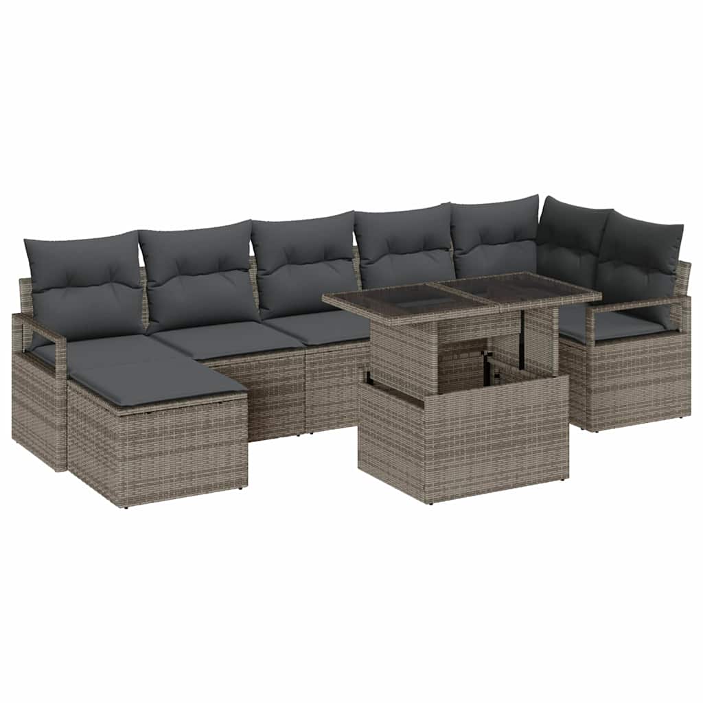 Garden Sofa Set with Storage 8 pcs Grey Poly rattan