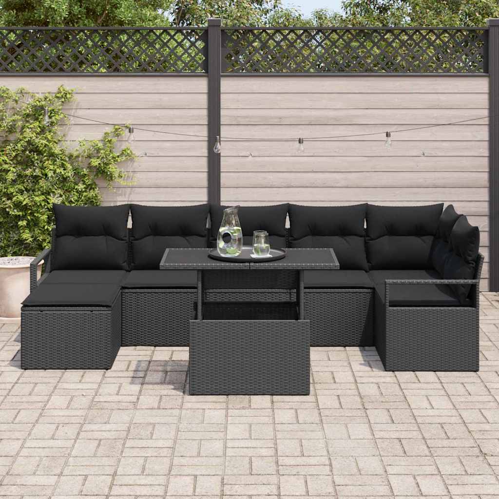 Garden Sofa Set with Storage 8 pcs Black Poly rattan