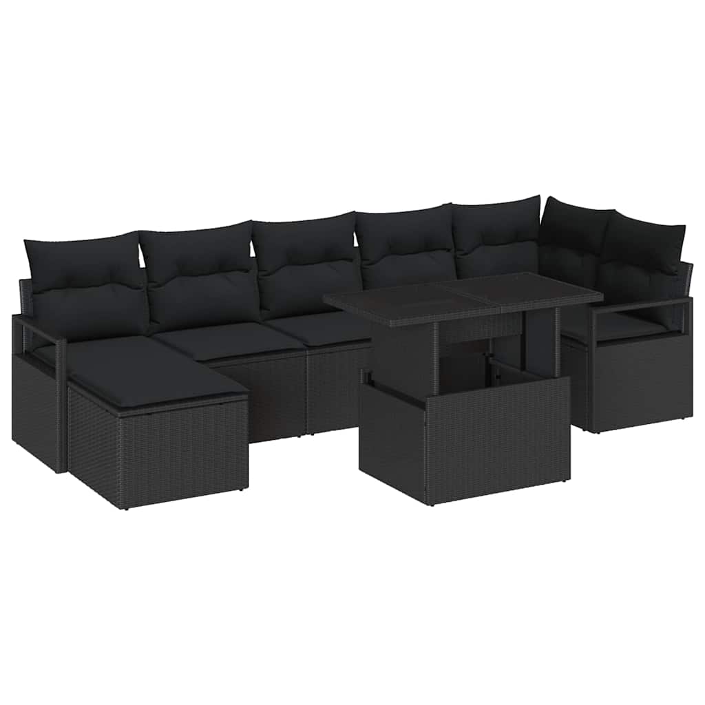 Garden Sofa Set with Storage 8 pcs Black Poly rattan