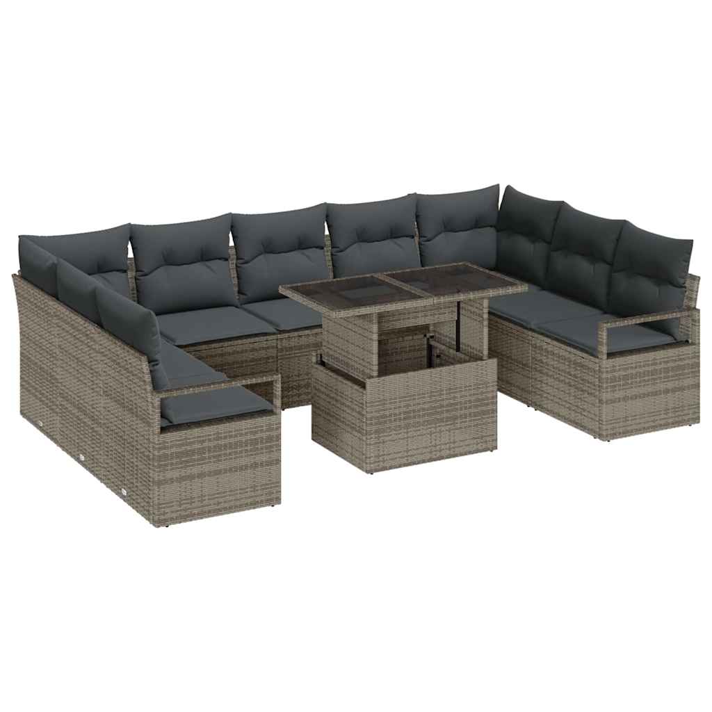 Garden Sofa Set with Storage 10 pcs Grey Poly rattan