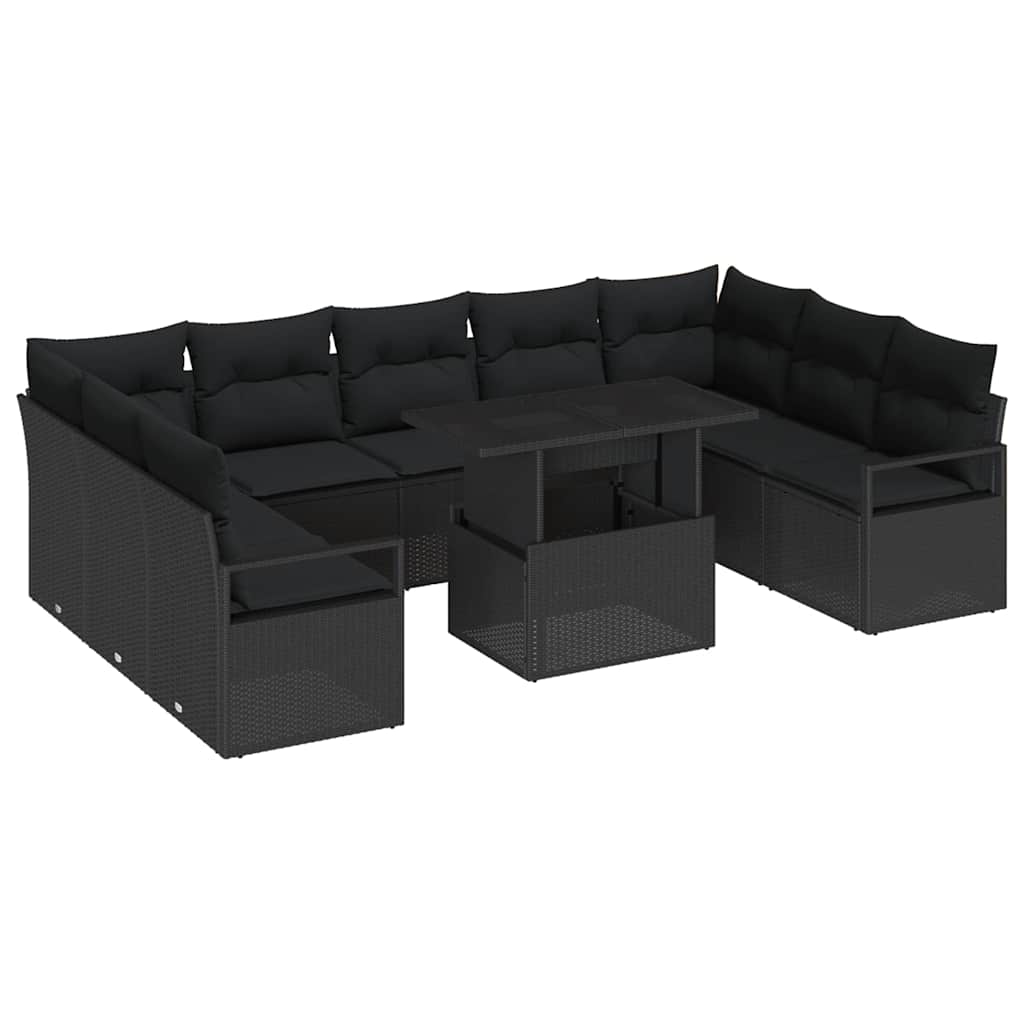 Garden Sofa Set with Storage 10 pcs Black Poly rattan