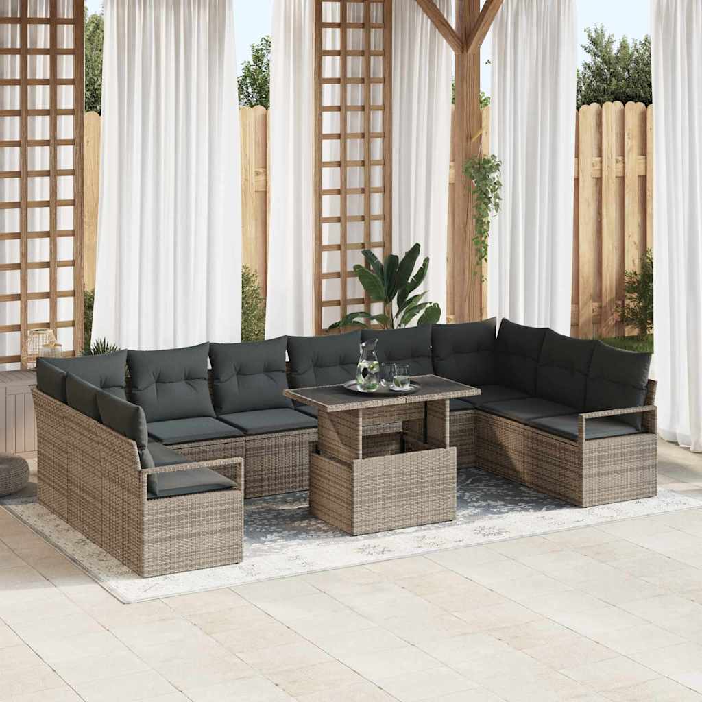 Garden Sofa Set with Storage 11 pcs Grey Poly rattan