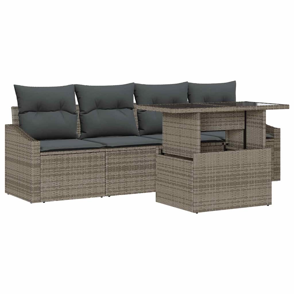 Garden Sofa Set with Storage 5 pcs Grey Poly rattan