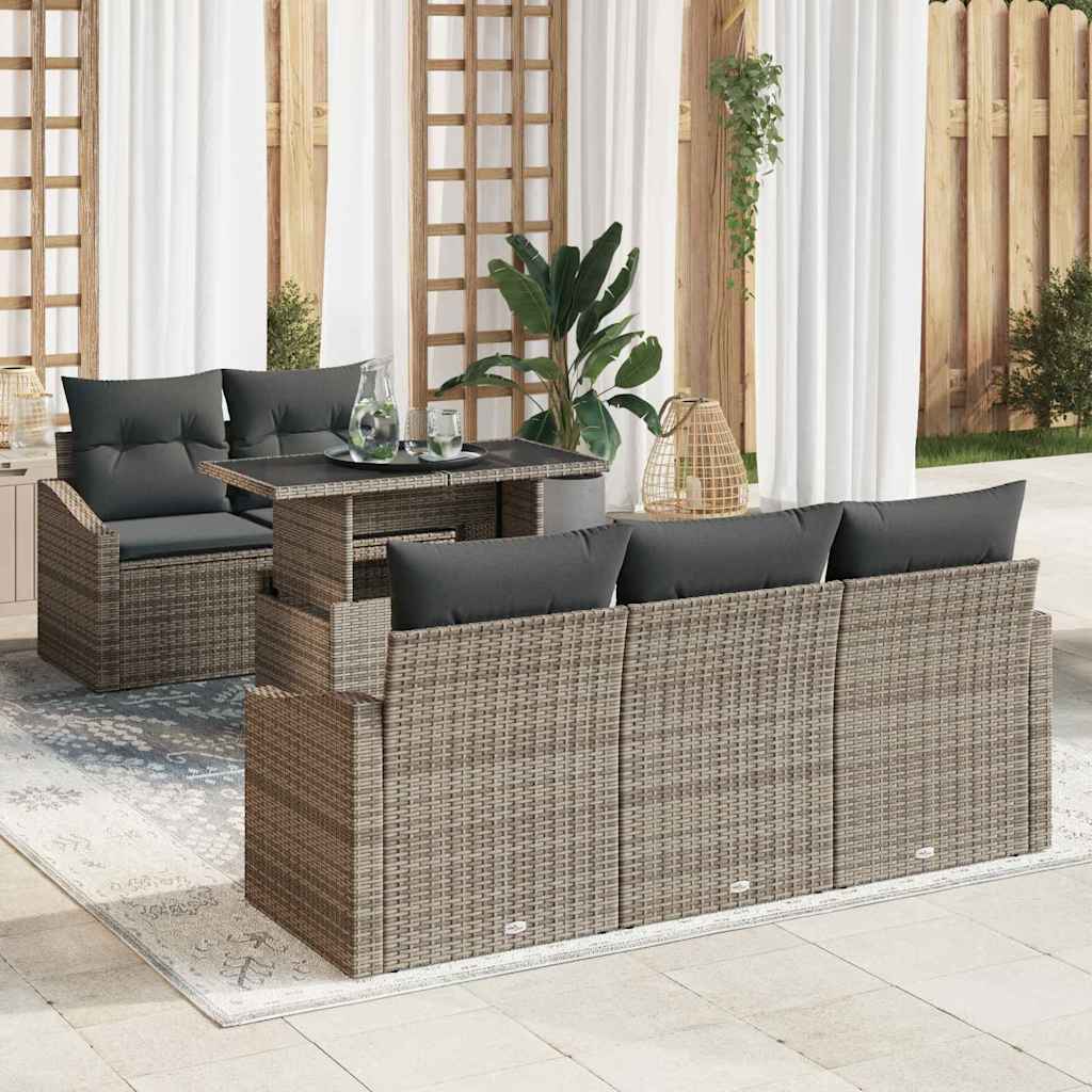 Garden Sofa Set with Storage 6 pcs Grey Poly rattan