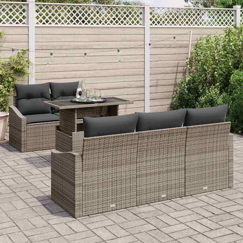 Garden Sofa Set with Storage 6 pcs Grey Poly rattan